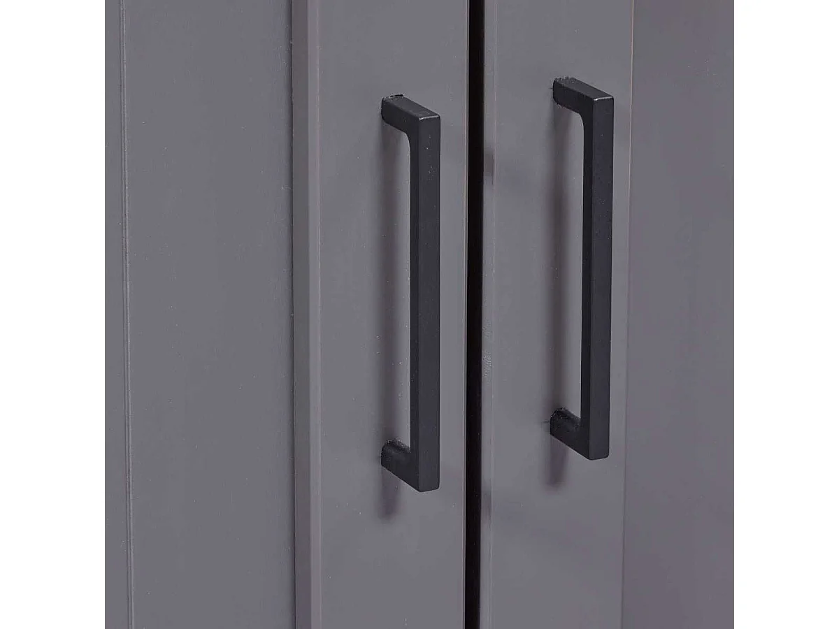 Vitrine 4 portes 2 tiroirs en pin massif teinté gris - FABIO