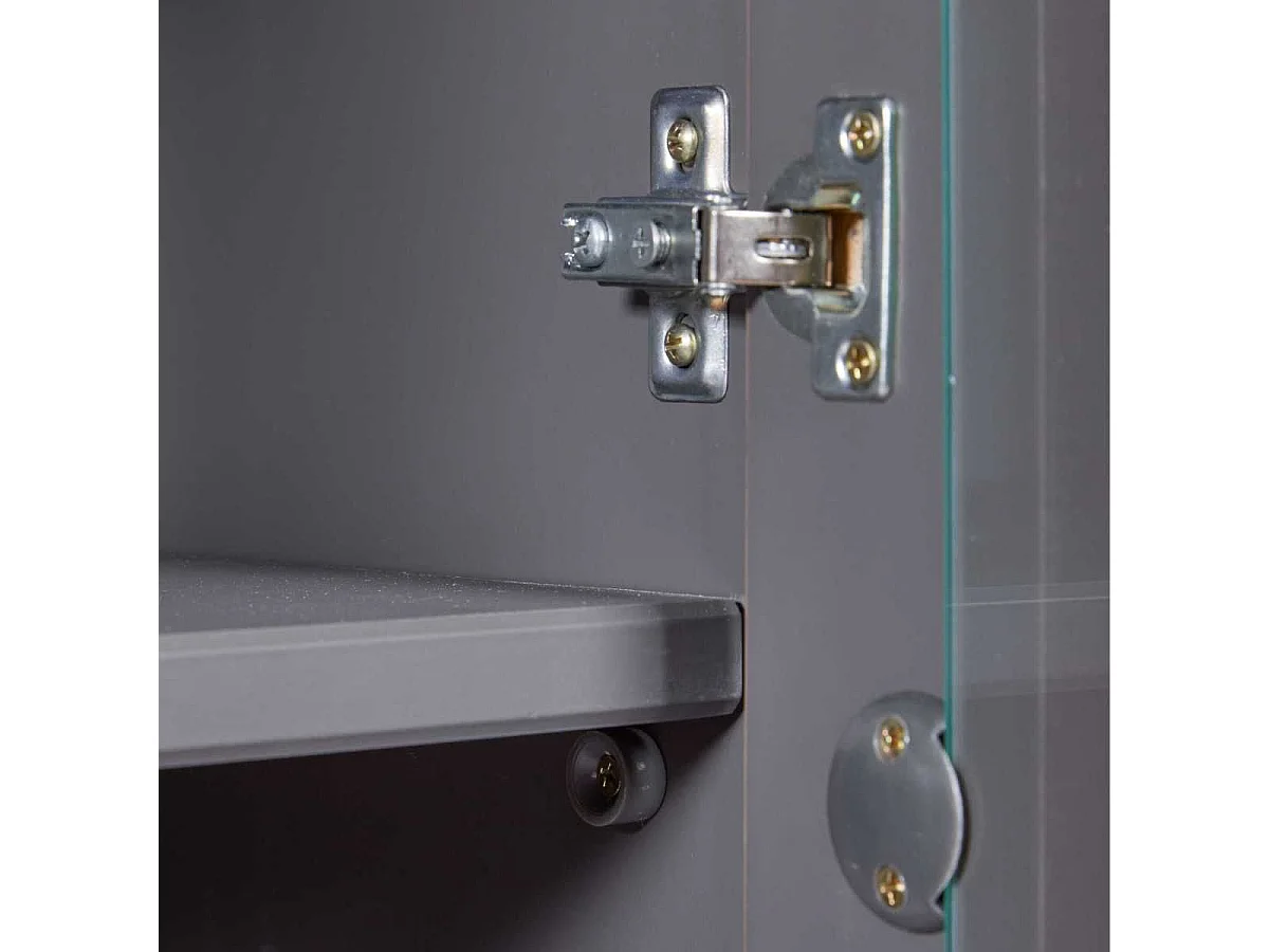 Vitrine 4 portes 2 tiroirs en pin massif teinté gris - FABIO