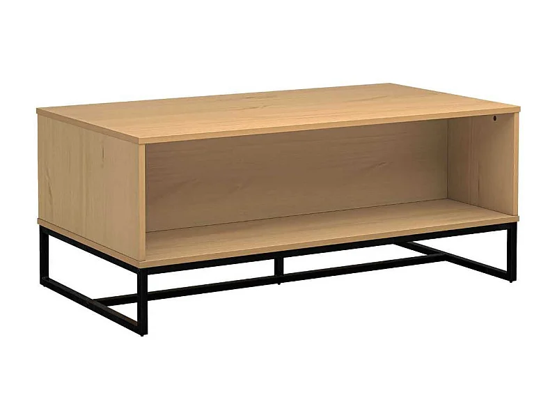 Table basse 2 niches en pin massif teinté chêne piètement noir - CATHY