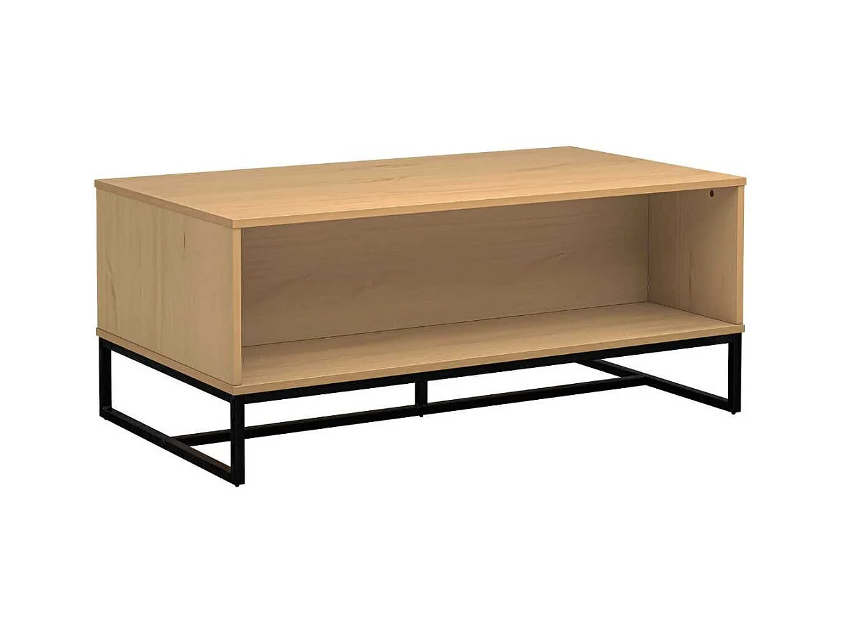 Table basse 2 niches en pin massif teinté chêne piètement noir - CATHY