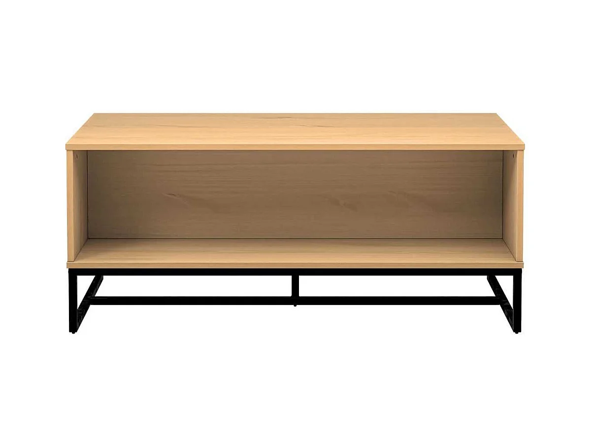 Table basse 2 niches en pin massif teinté chêne piètement noir - CATHY