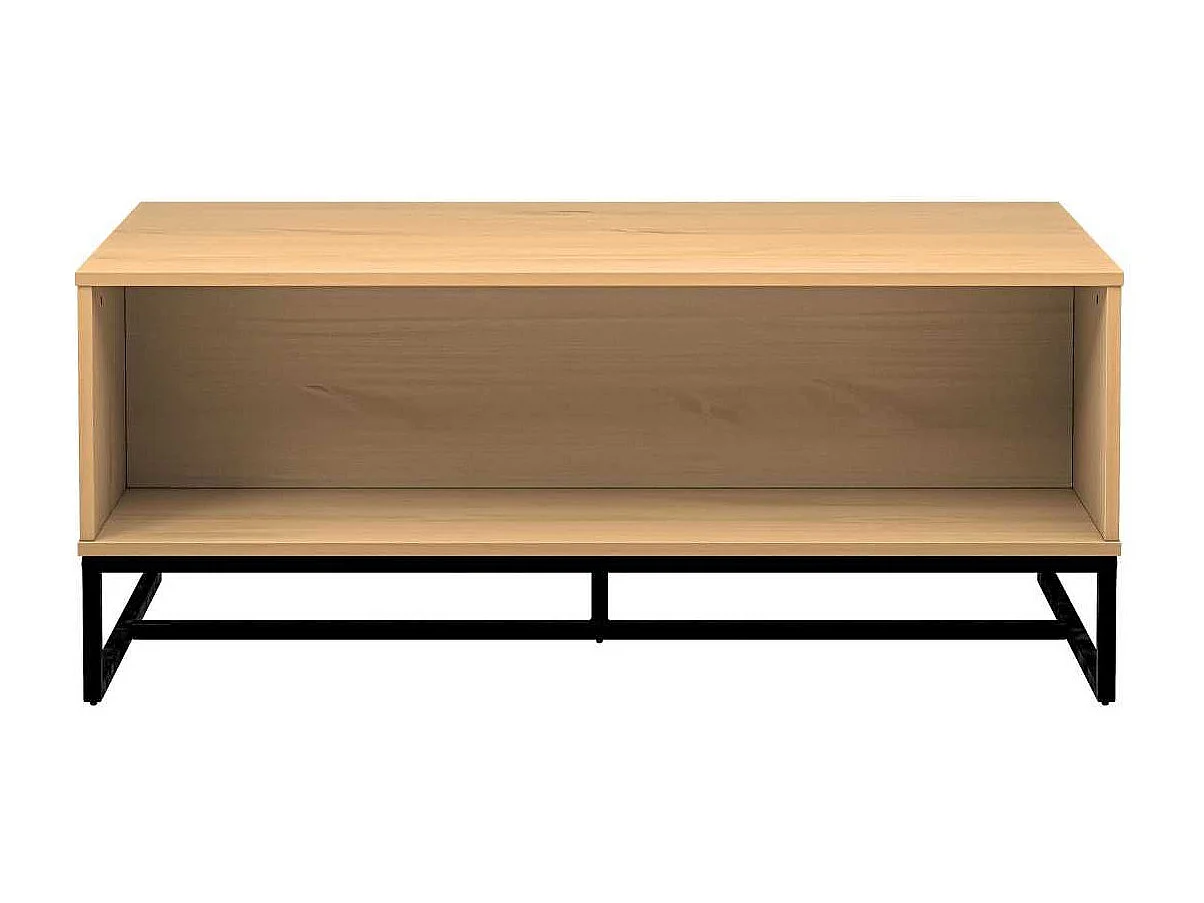 Table basse 2 niches en pin massif teinté chêne piètement noir - CATHY