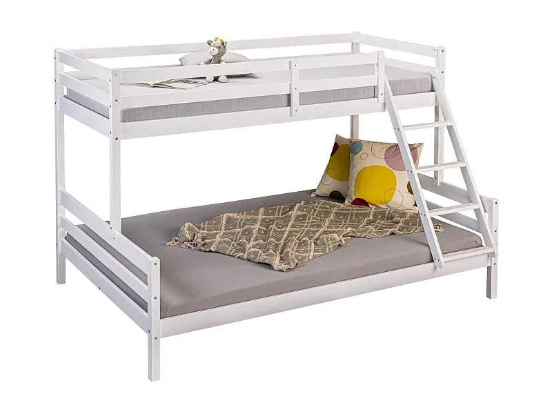 Lit Superposé Laqué Blanc Couchages 140x200cm et 90x200cm - ALICIA