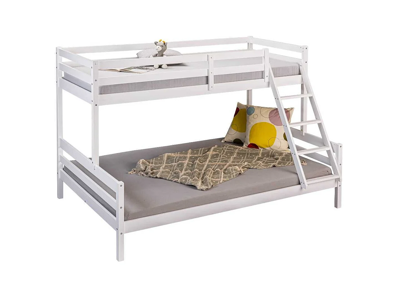 Lit Superposé Laqué Blanc Couchages 140x200cm et 90x200cm - ALICIA