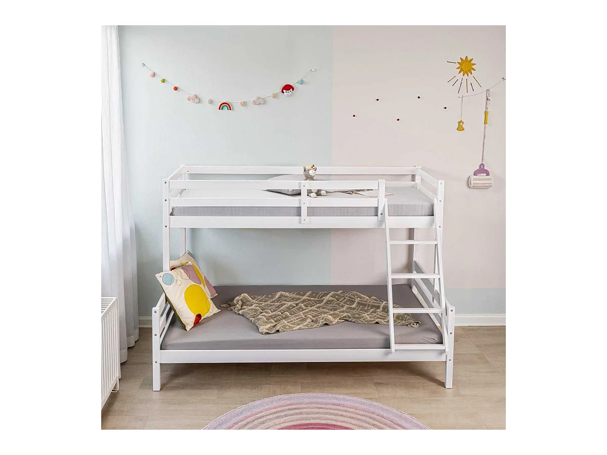 Lit Superposé Laqué Blanc Couchages 140x200cm et 90x200cm - ALICIA