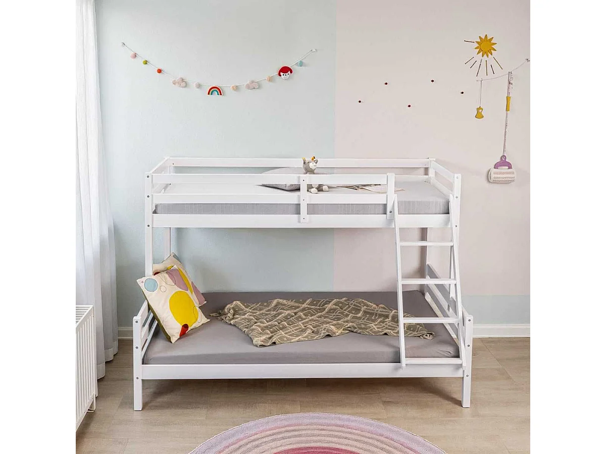 Lit Superposé Laqué Blanc Couchages 140x200cm et 90x200cm - ALICIA