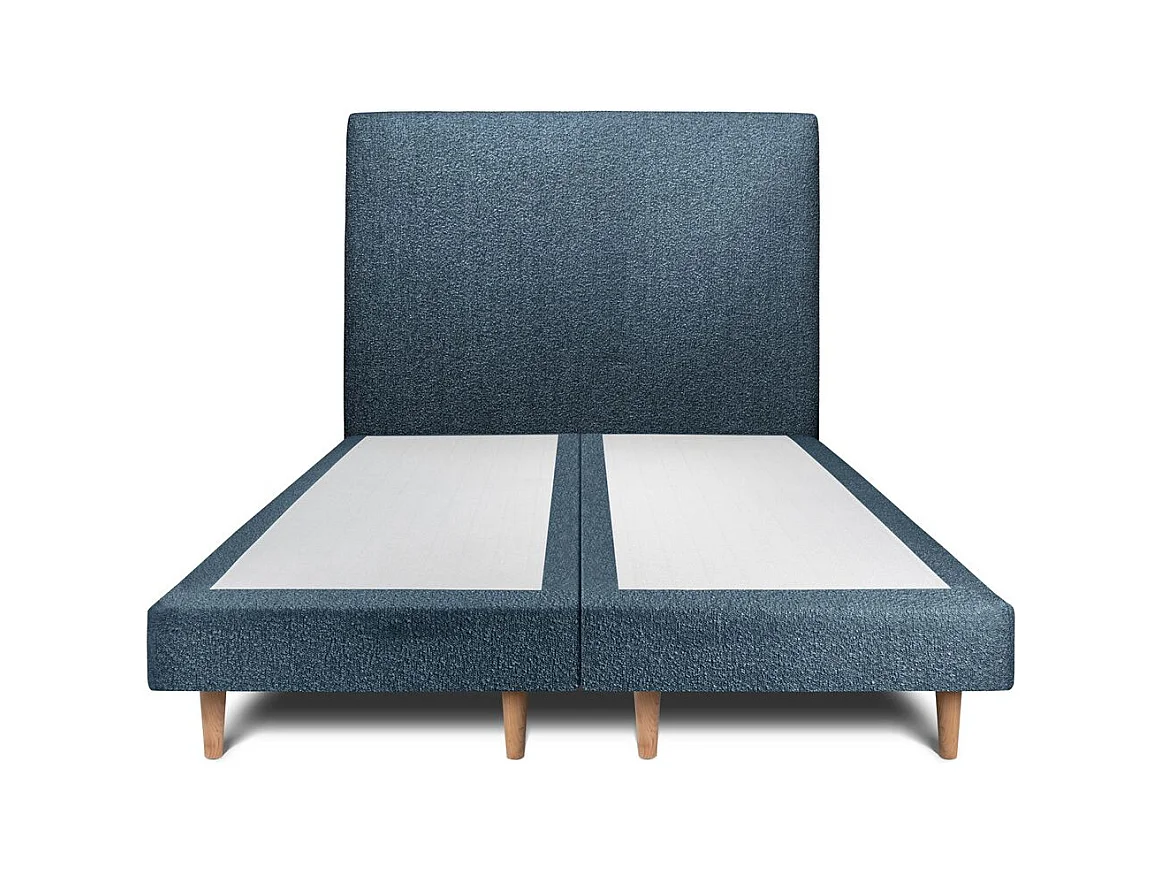 Lit 200x200cm avec tête de lit tapissier bouclette et double sommier tapissier Bleu - Hauteur totale : 29cm