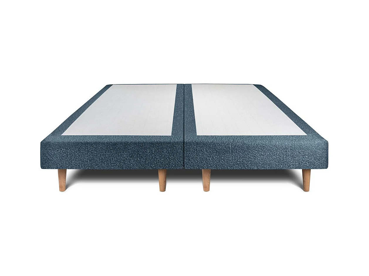 Lit 200x200cm avec tête de lit tapissier bouclette et double sommier tapissier Bleu - Hauteur totale : 29cm