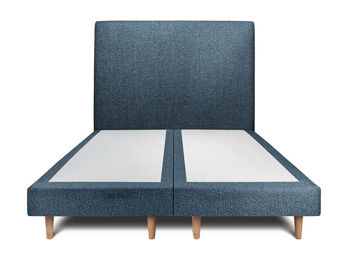 Lit 200x200cm avec tête de lit tapissier bouclette et double sommier tapissier Bleu - Hauteur totale : 29cm