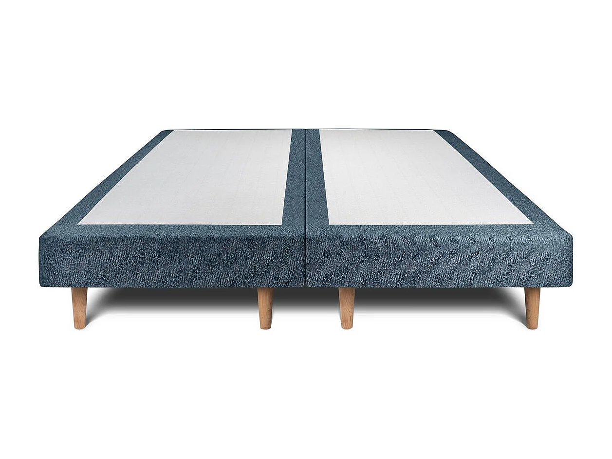 Lit 200x200cm avec tête de lit tapissier bouclette et double sommier tapissier Bleu - Hauteur totale : 29cm