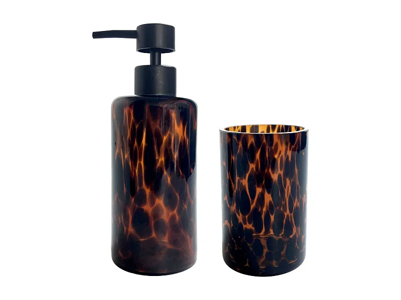 Set salle de bain léopard 2 pièces distributeur marron