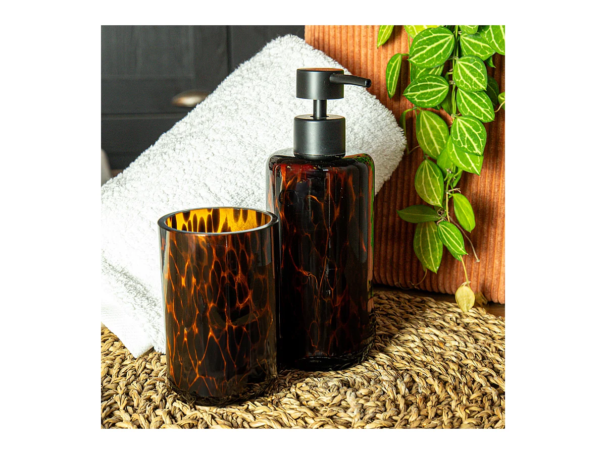 Set salle de bain léopard 2 pièces distributeur marron