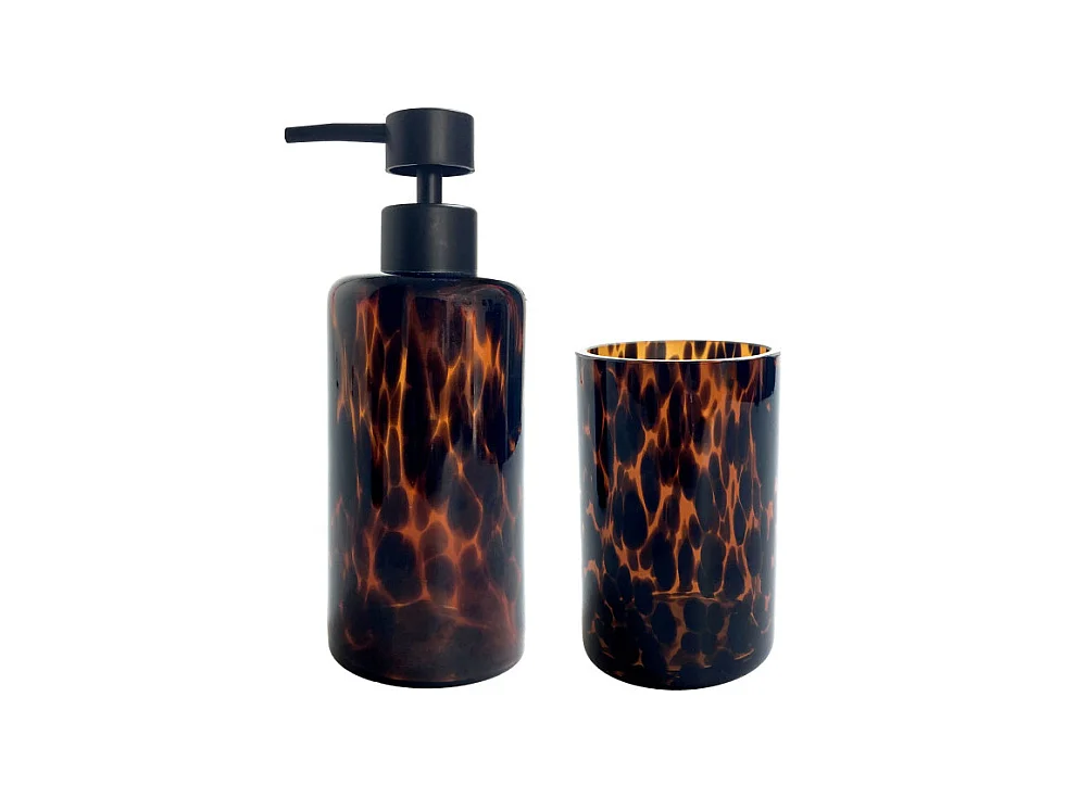 Set salle de bain léopard 2 pièces distributeur marron