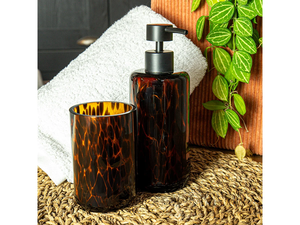 Set salle de bain léopard 2 pièces distributeur marron