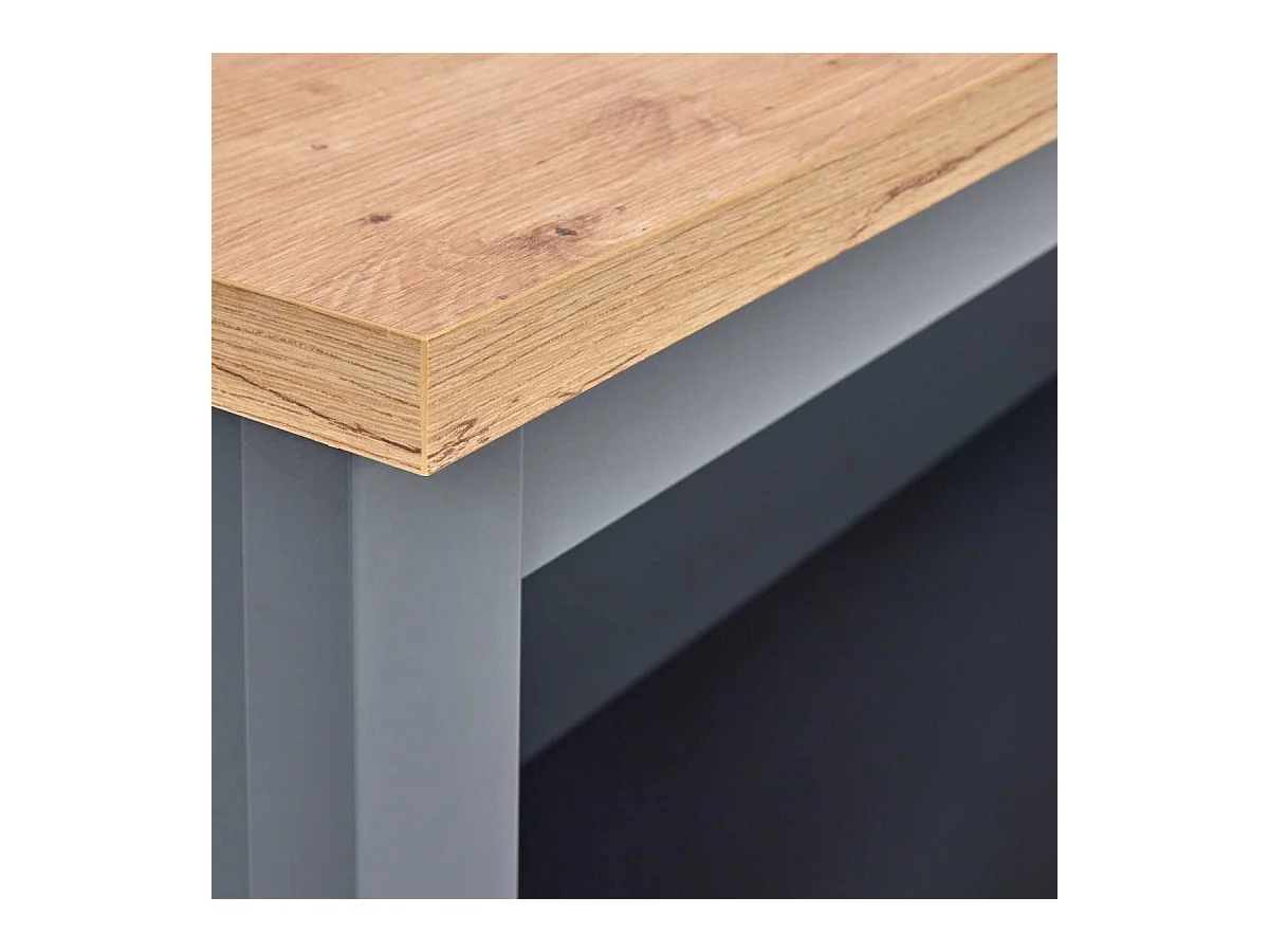 Ilot de Cuisine Anthracite et Plateau Effet Bois avec un côté 1 porte 3 tiroirs et 1 côté 2 étagères - KENNY