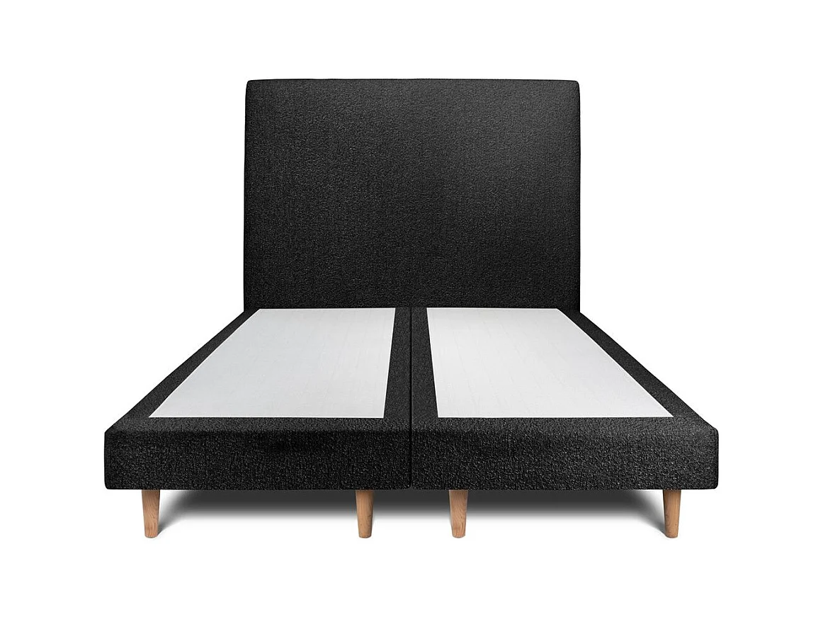 Lit 200x200cm avec tête de lit tapissier bouclette et double sommier tapissier noir - Hauteur totale : 29cm