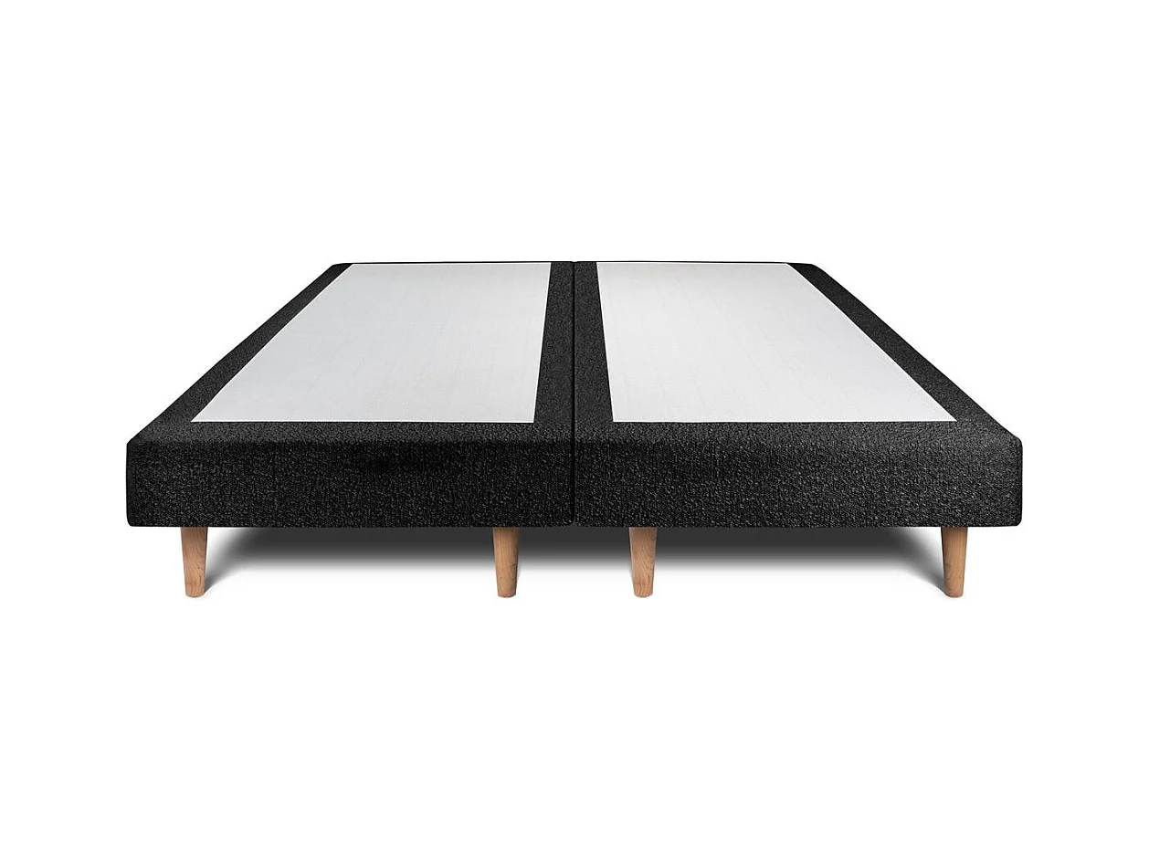 Lit 200x200cm avec tête de lit tapissier bouclette et double sommier tapissier noir - Hauteur totale : 29cm