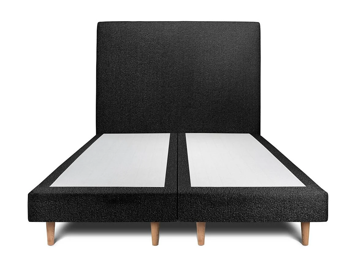 Lit 200x200cm avec tête de lit tapissier bouclette et double sommier tapissier noir - Hauteur totale : 29cm