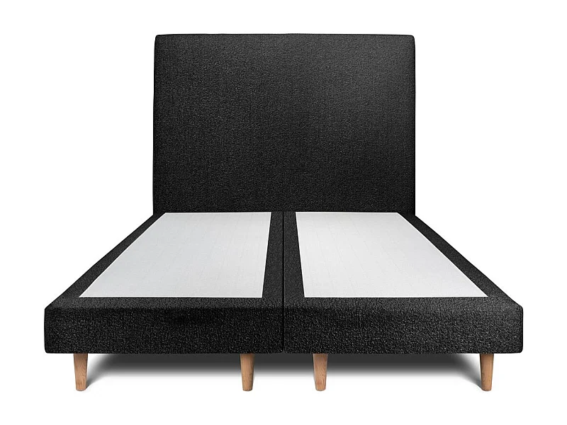 Lit 200x200cm avec tête de lit tapissier bouclette et double sommier tapissier noir - Hauteur totale : 29cm