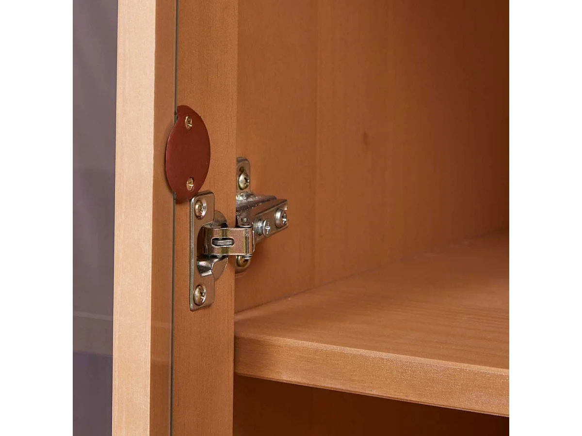 Vitrine 2 portes dont 1 vitrée en pin massif teinté chêne piètement noir - CATHY