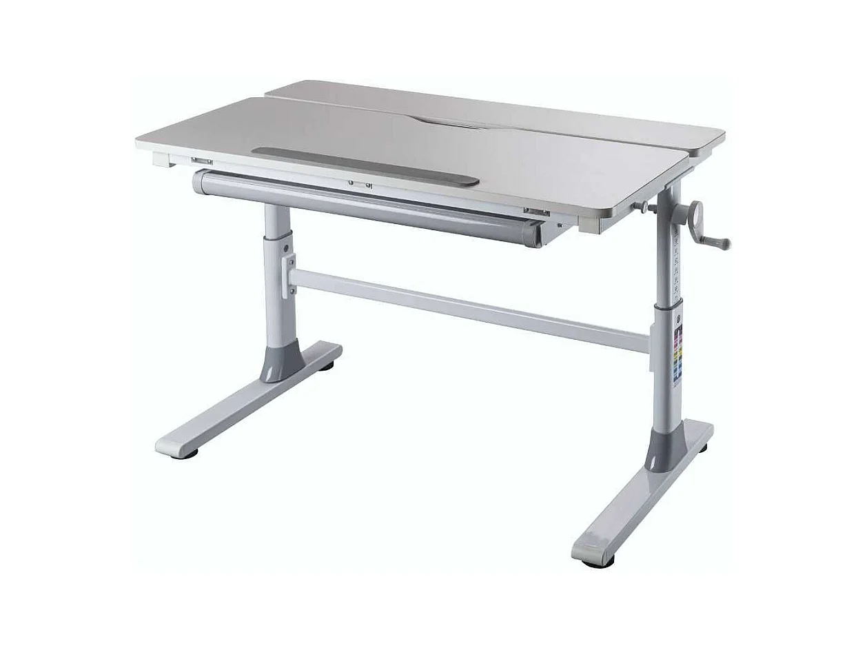 Bureau enfant technique réglable en hauteur blanc en MDF et piètement en métal - TECHNIK