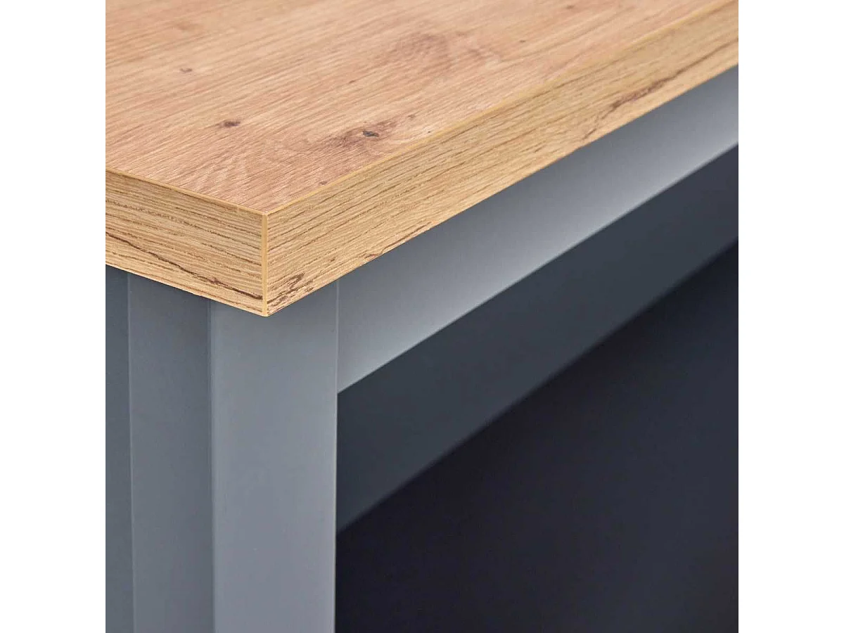 Ilot de Cuisine Anthracite et Plateau Effet Bois avec un côté 3 tiroirs et 1 côté 2 étagères - KENNY