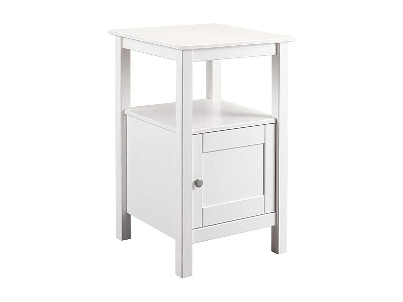 Table d'appoint 1 porte en pin massif vernis blanc - DORIE