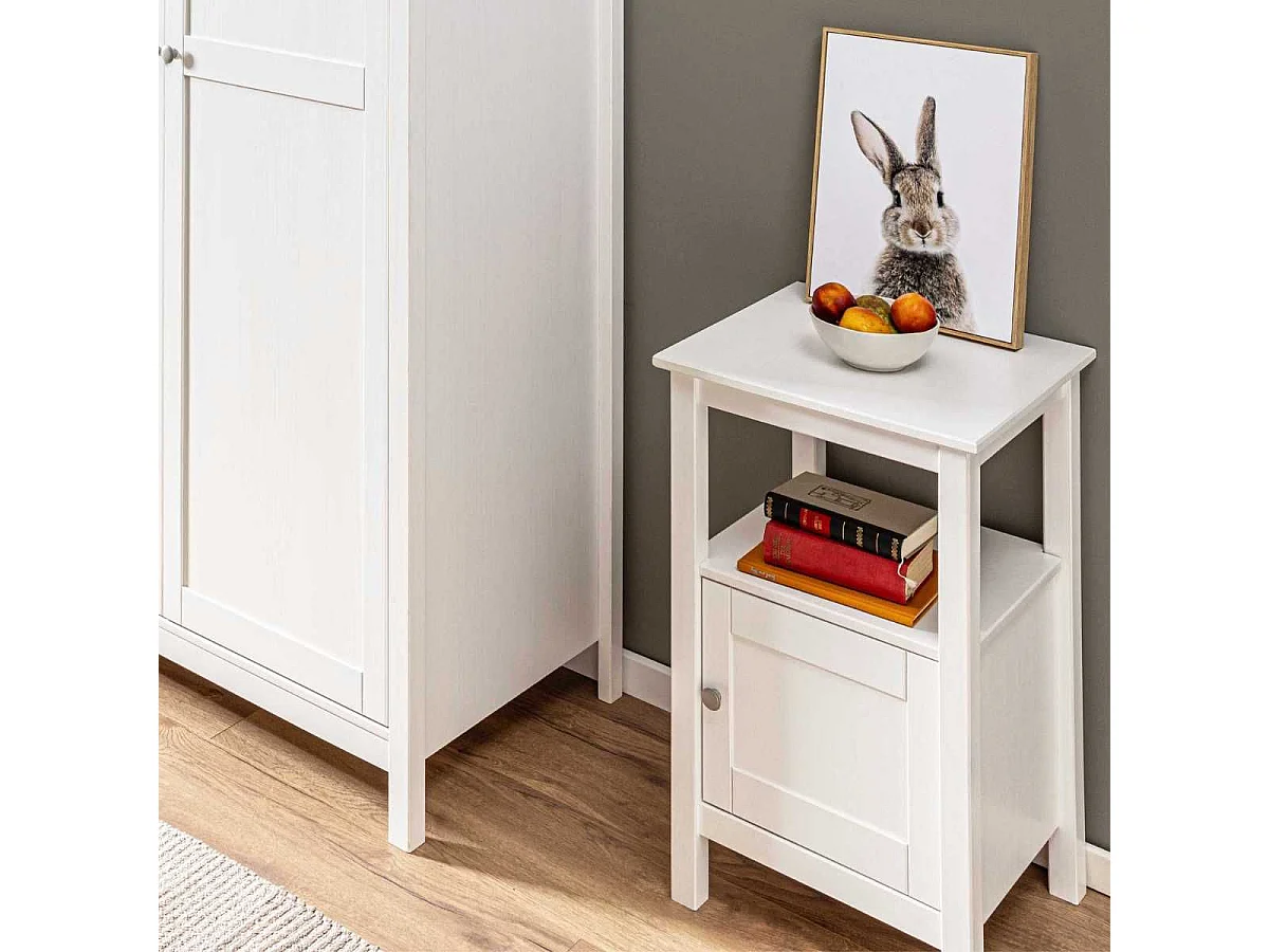 Table d'appoint 1 porte en pin massif vernis blanc - DORIE