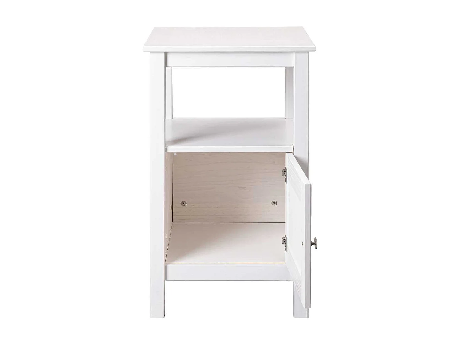Table d'appoint 1 porte en pin massif vernis blanc - DORIE