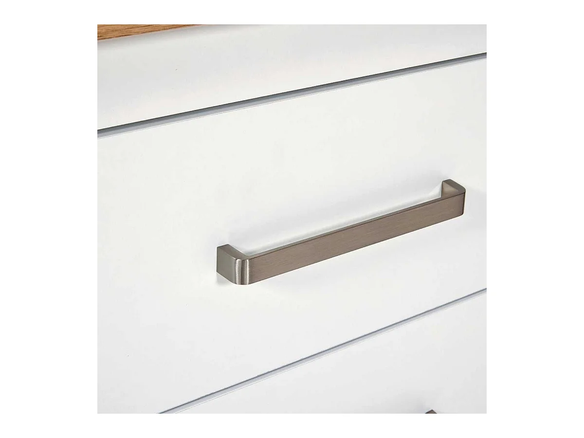 Ilot de Cuisine Blanc et Plateau Effet Bois avec un côté 3 tiroirs et 1 côté 2 étagères - KENNY