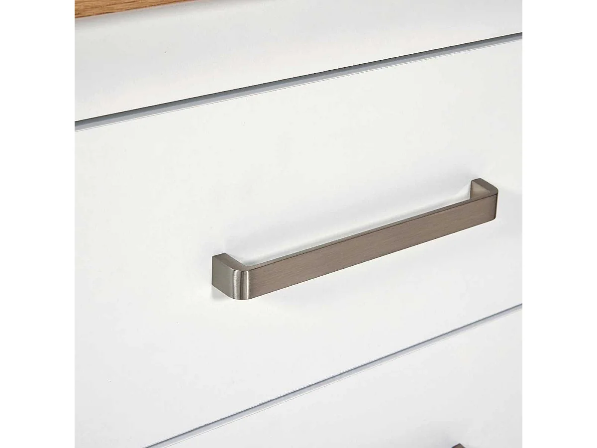 Ilot de Cuisine Blanc et Plateau Effet Bois avec un côté 3 tiroirs et 1 côté 2 étagères - KENNY