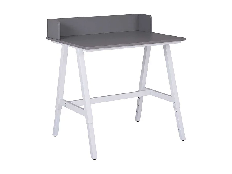 Bureau enfant réglable en hauteur en MDF plateau gris et piètement métal laqué blanc - ELION