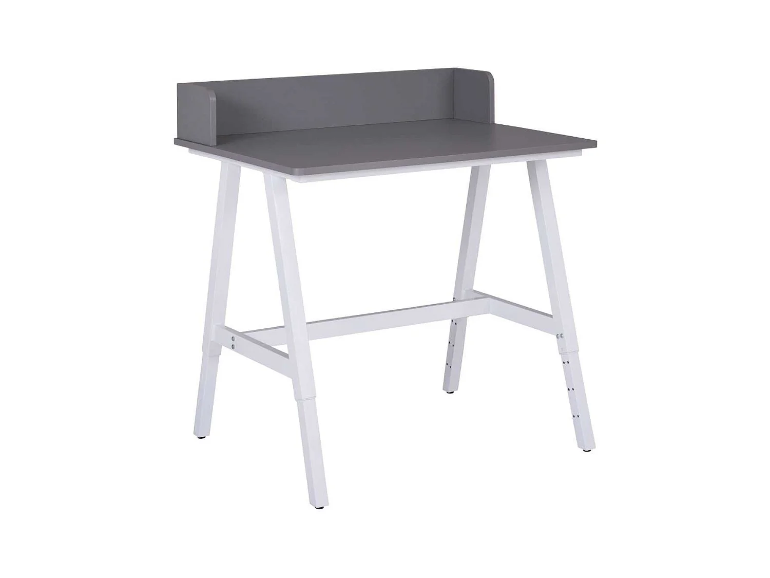 Bureau enfant réglable en hauteur en MDF plateau gris et piètement métal laqué blanc - ELION