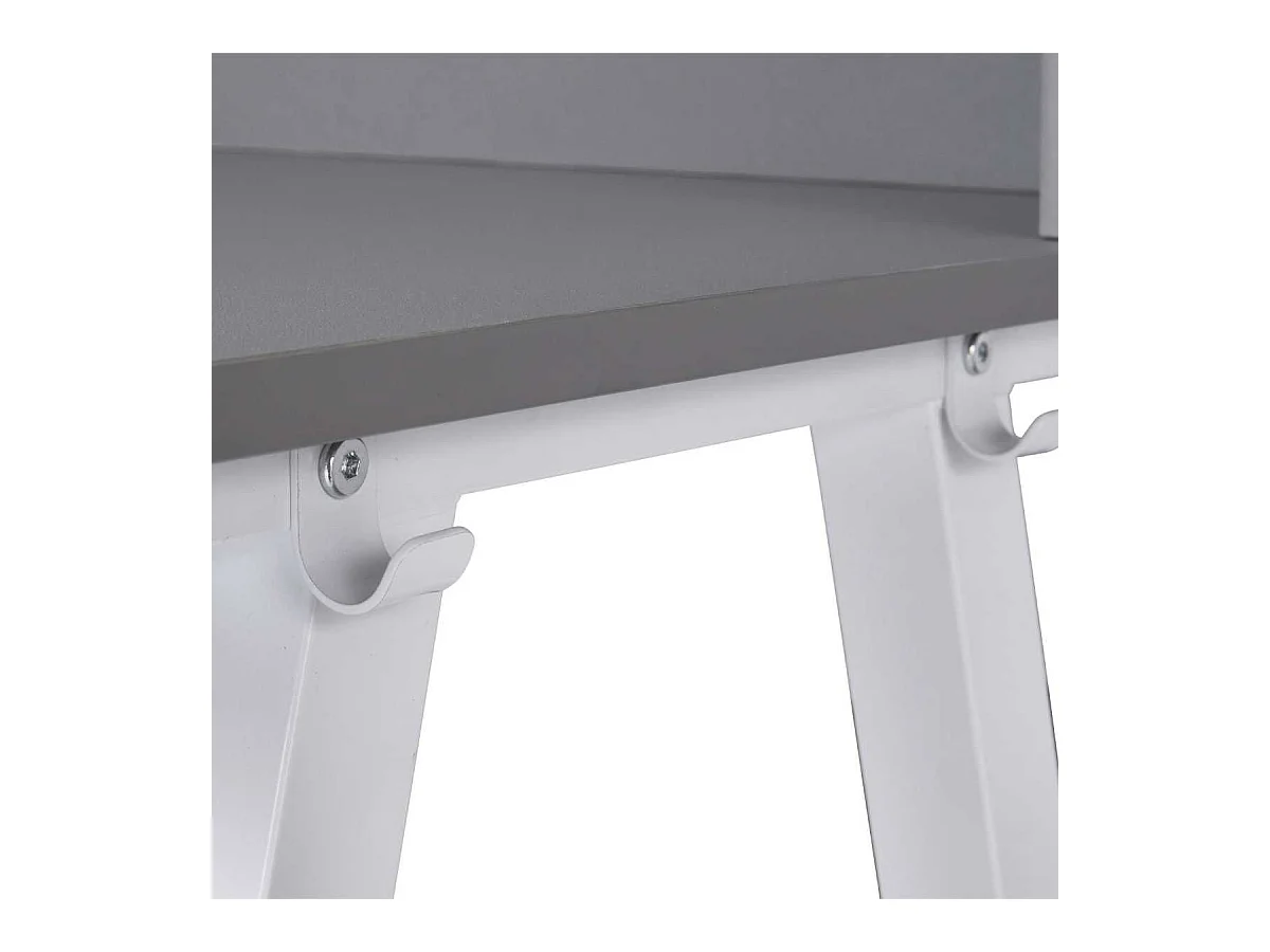 Bureau enfant réglable en hauteur en MDF plateau gris et piètement métal laqué blanc - ELION