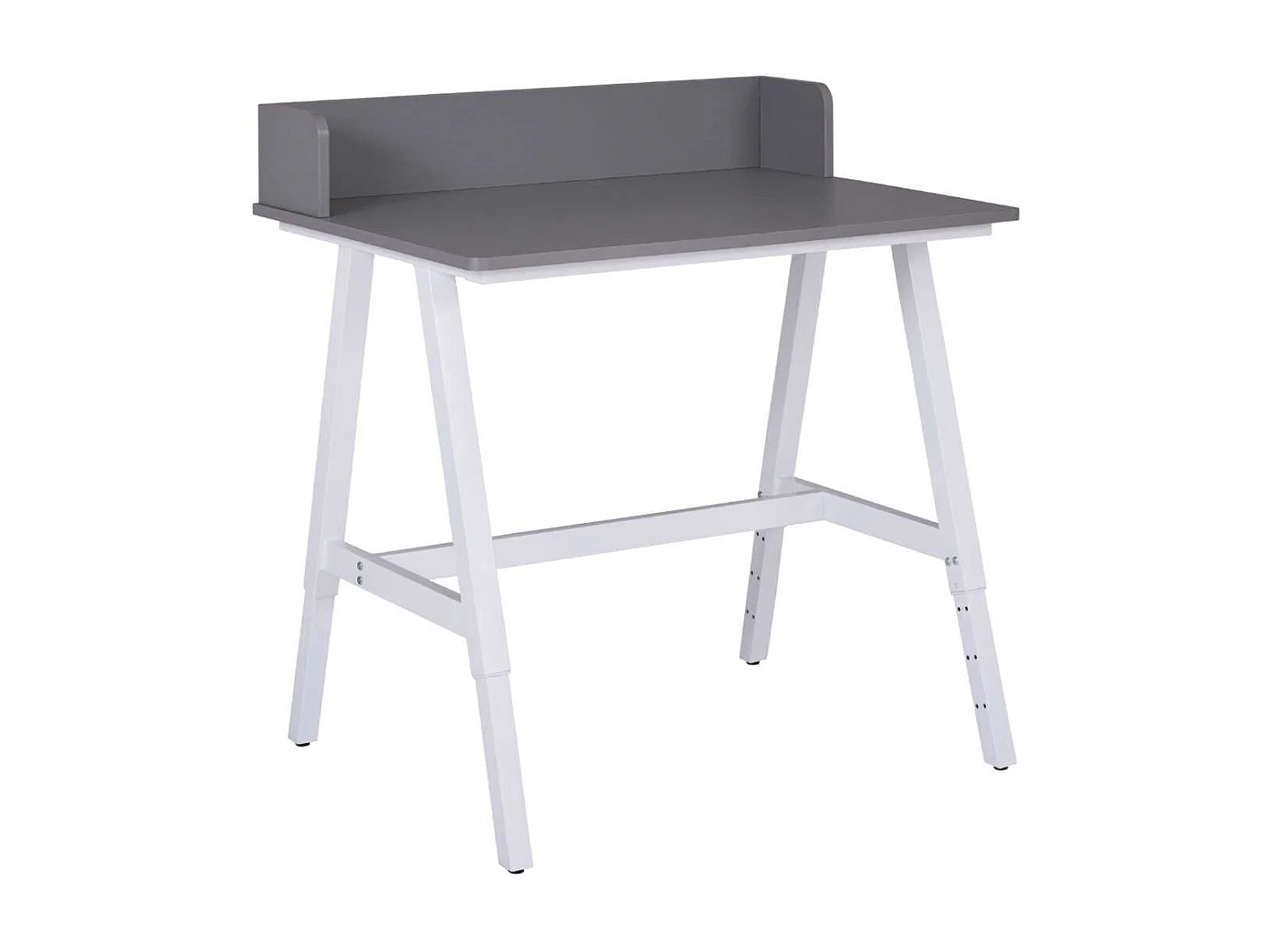 Bureau enfant réglable en hauteur en MDF plateau gris et piètement métal laqué blanc - ELION
