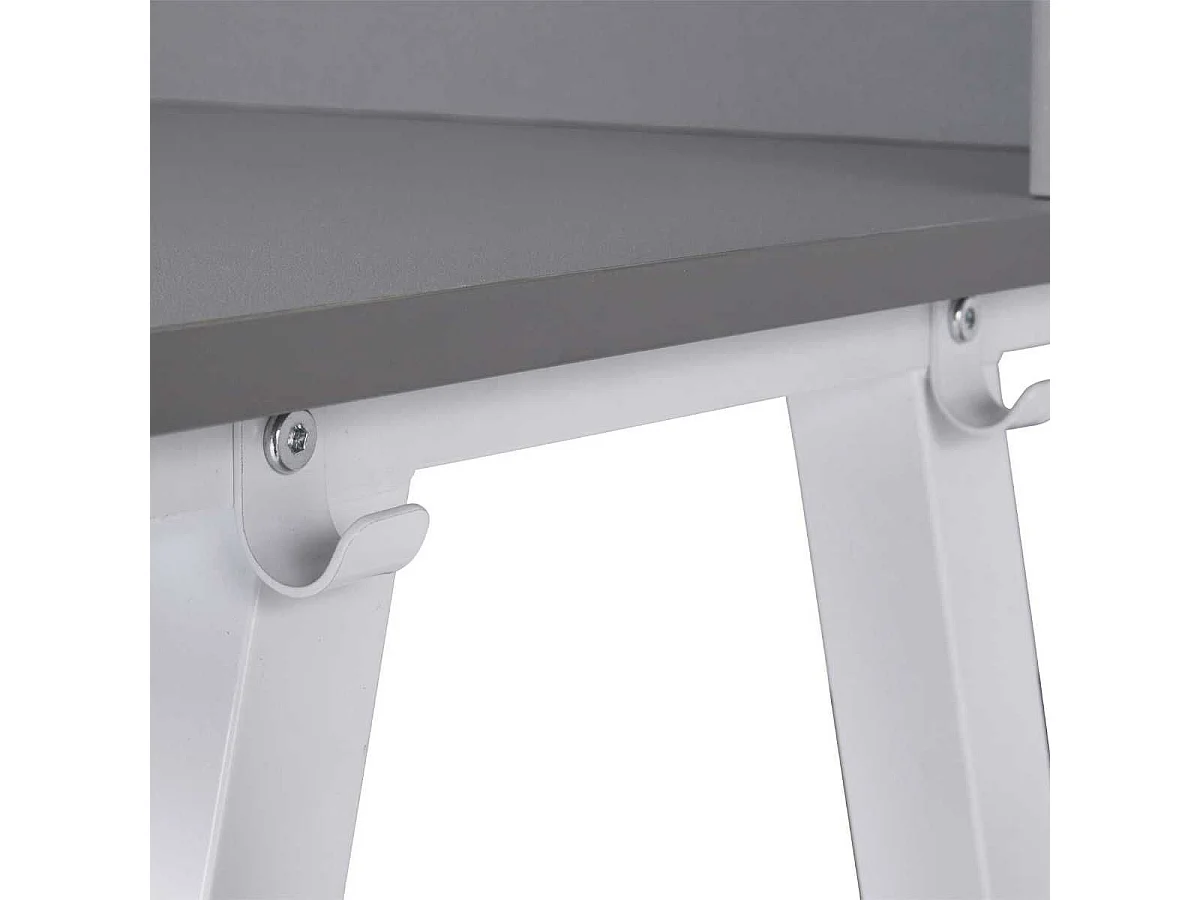 Bureau enfant réglable en hauteur en MDF plateau gris et piètement métal laqué blanc - ELION