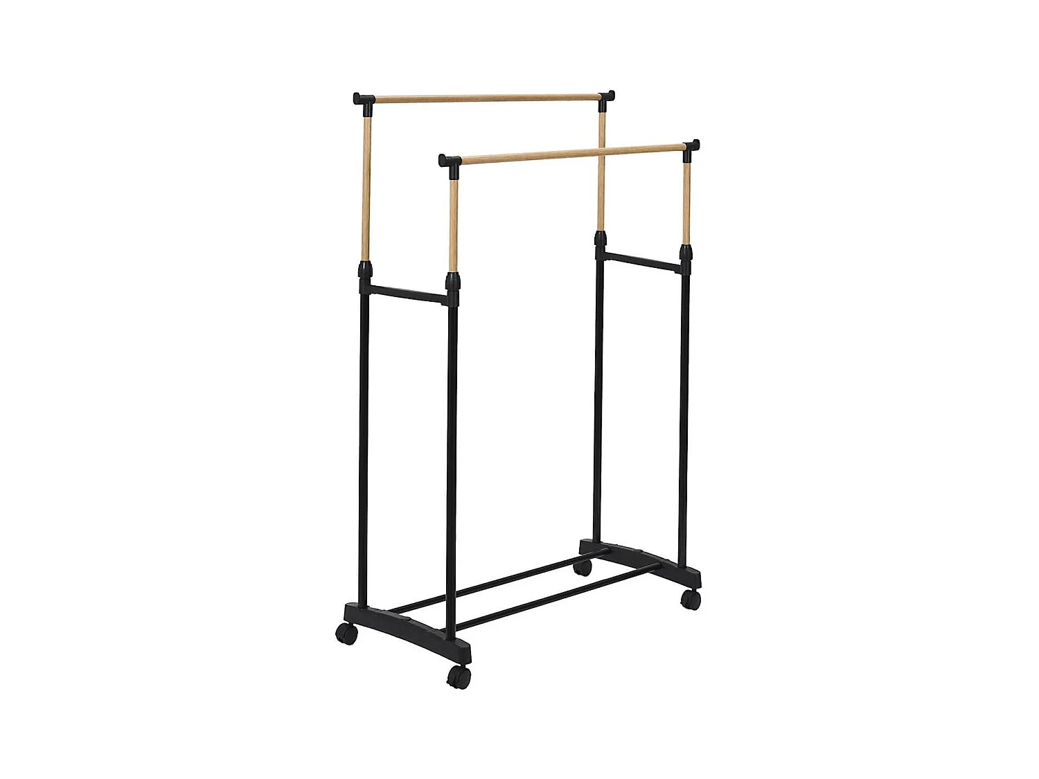 Portant double hauteur ajustable sur roulettes noir et effet bois