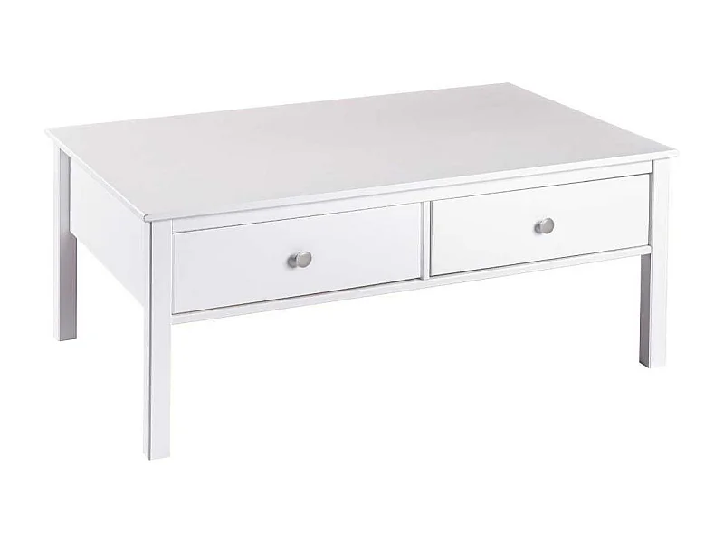 Table basse 2 tiroirs en pin massif vernis blanc - DORIE