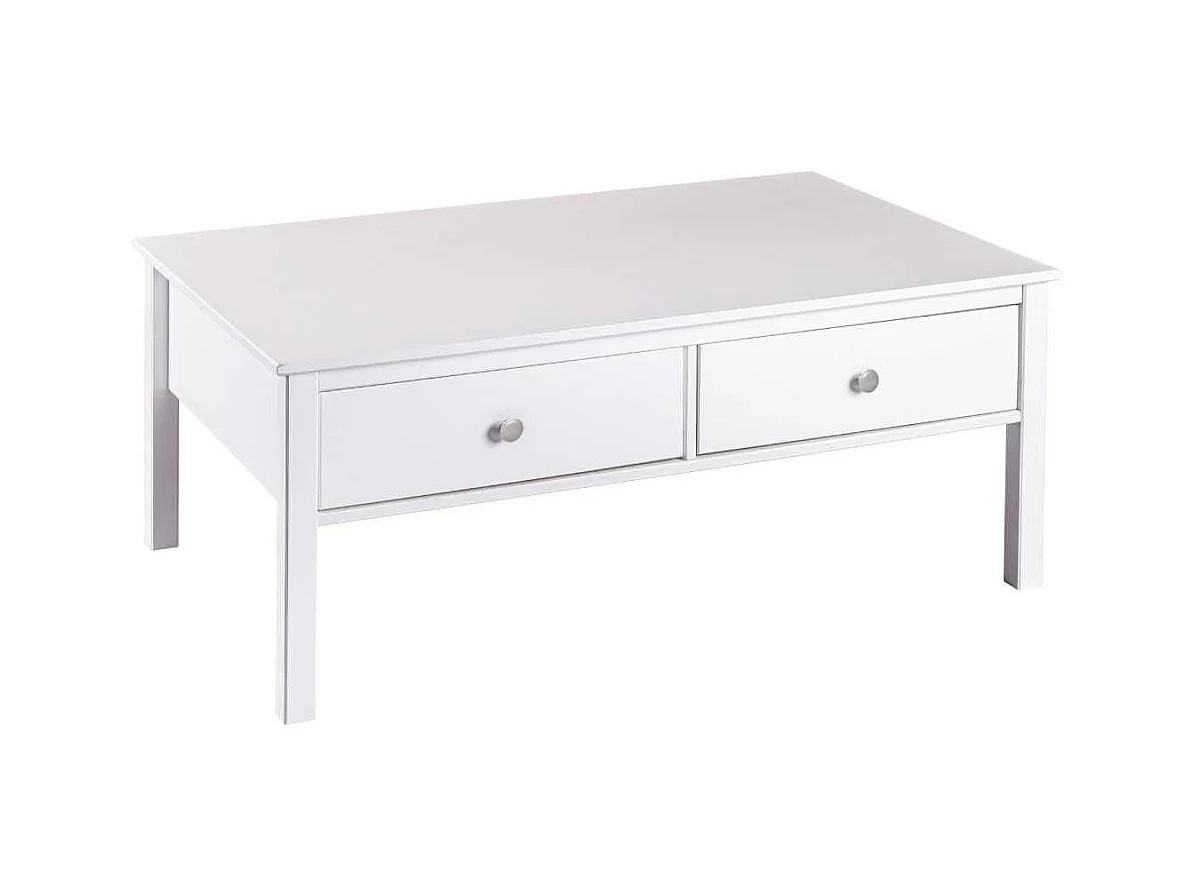 Table basse 2 tiroirs en pin massif vernis blanc - DORIE