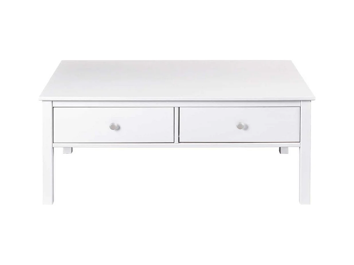 Table basse 2 tiroirs en pin massif vernis blanc - DORIE