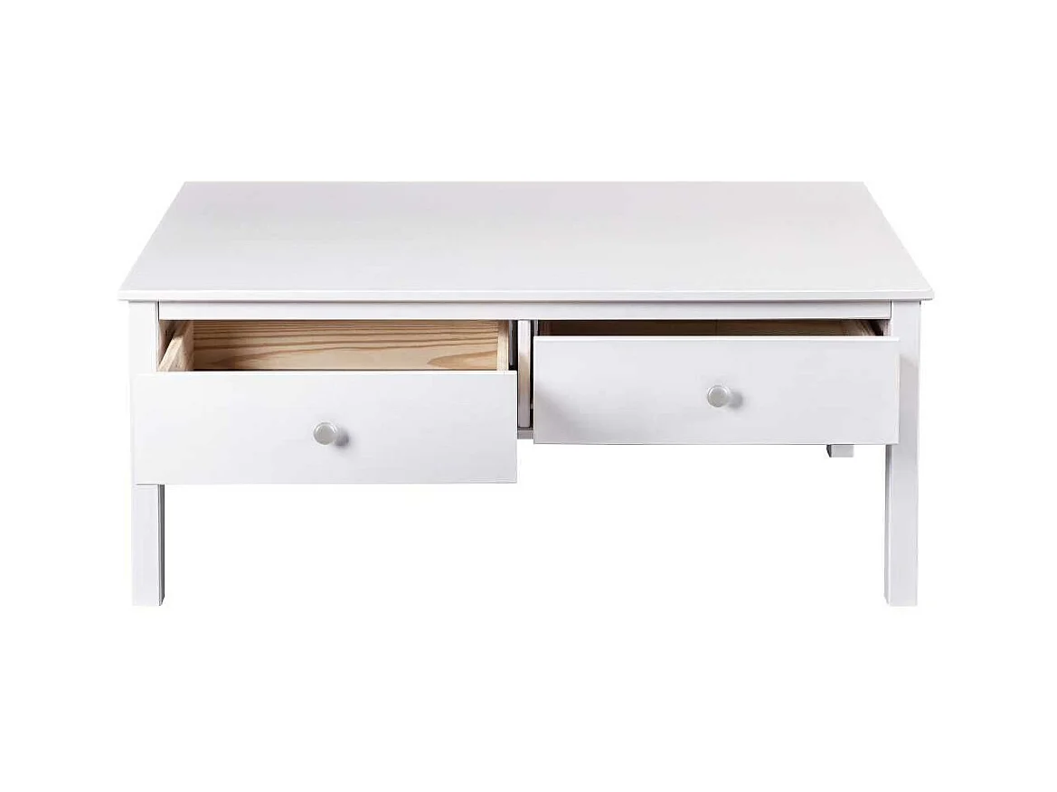 Table basse 2 tiroirs en pin massif vernis blanc - DORIE