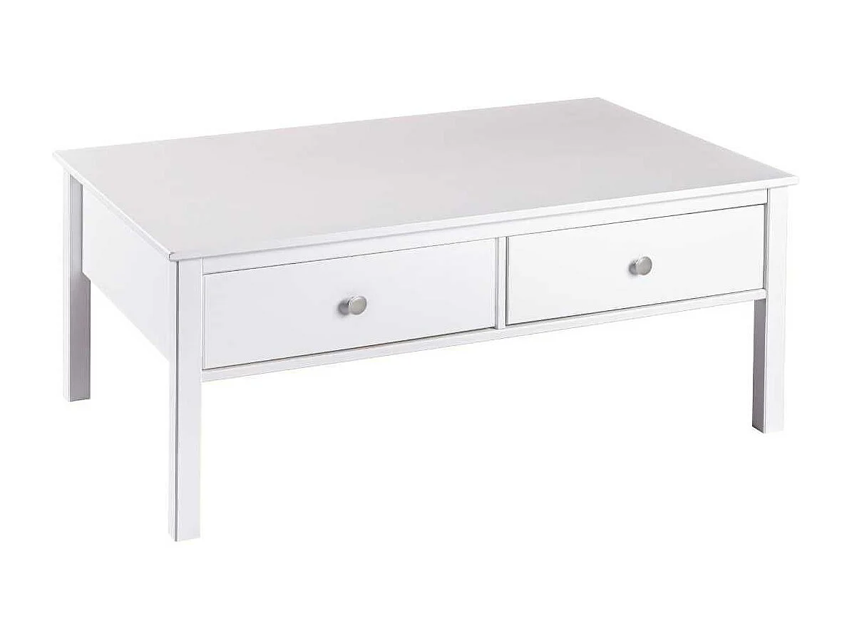 Table basse 2 tiroirs en pin massif vernis blanc - DORIE