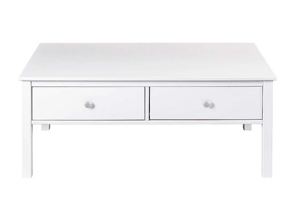 Table basse 2 tiroirs en pin massif vernis blanc - DORIE