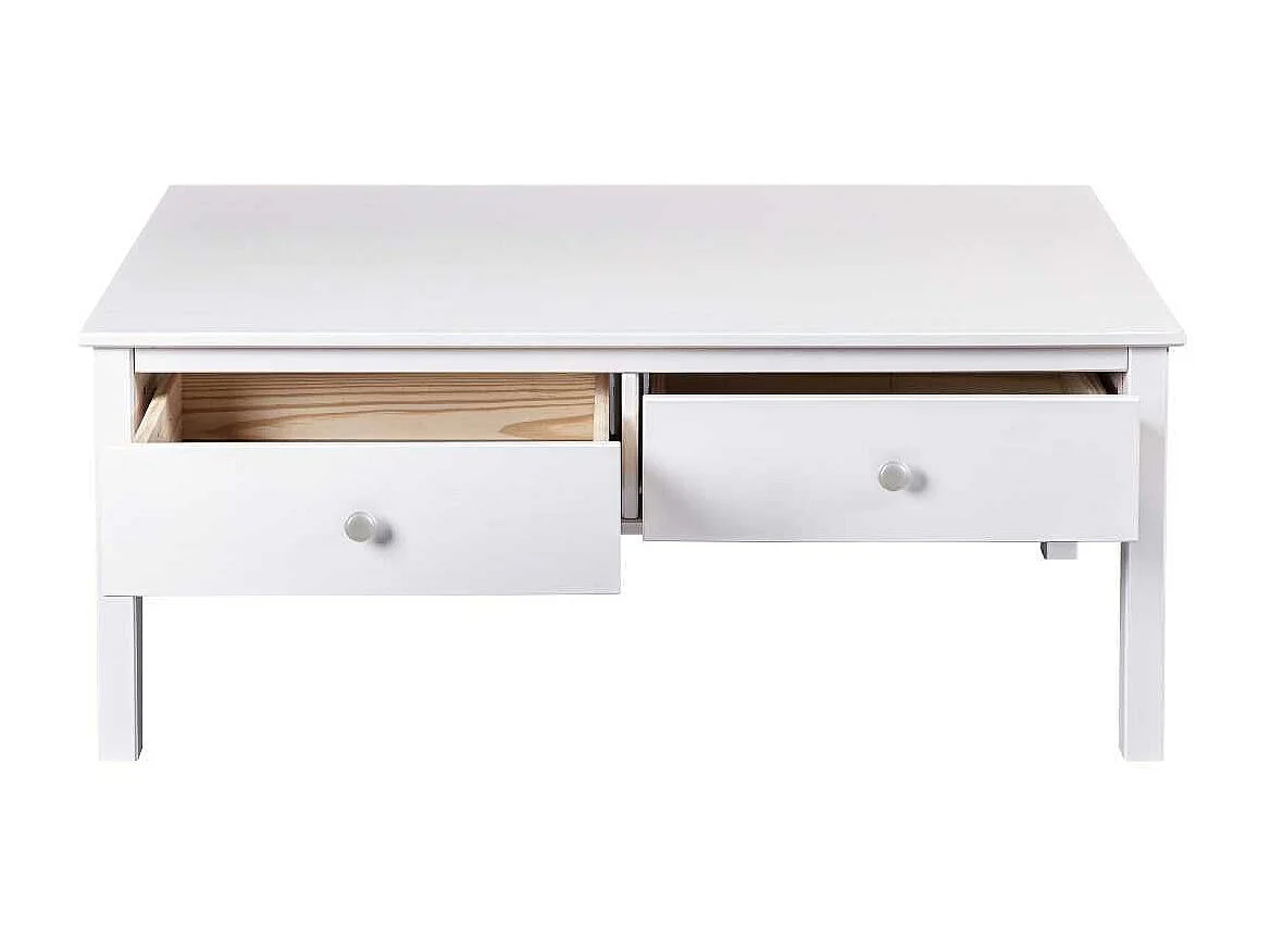 Table basse 2 tiroirs en pin massif vernis blanc - DORIE
