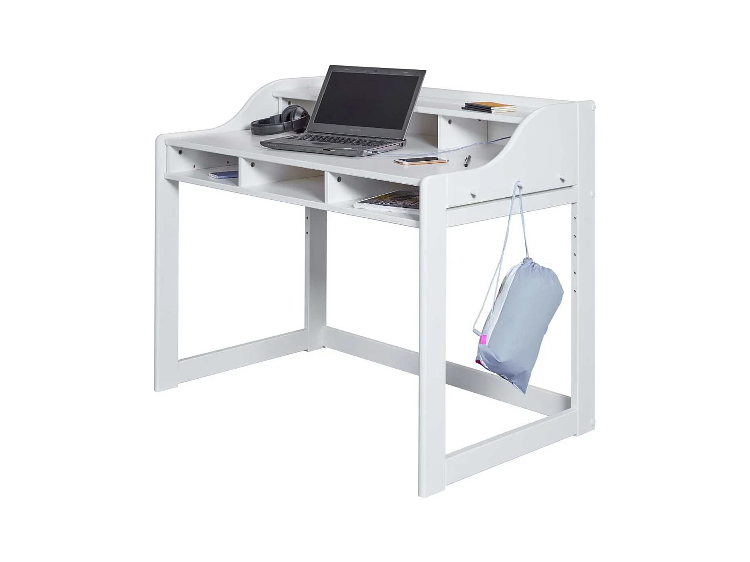 Bureau enfant réglable en hauteur en pin massif laqué blanc - GAEL