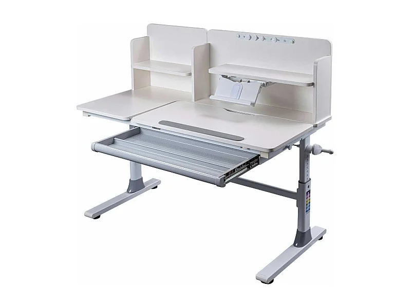 Bureau enfant avec étagères technique réglable en hauteur blanc en MDF et piètement en métal - TECHNIK