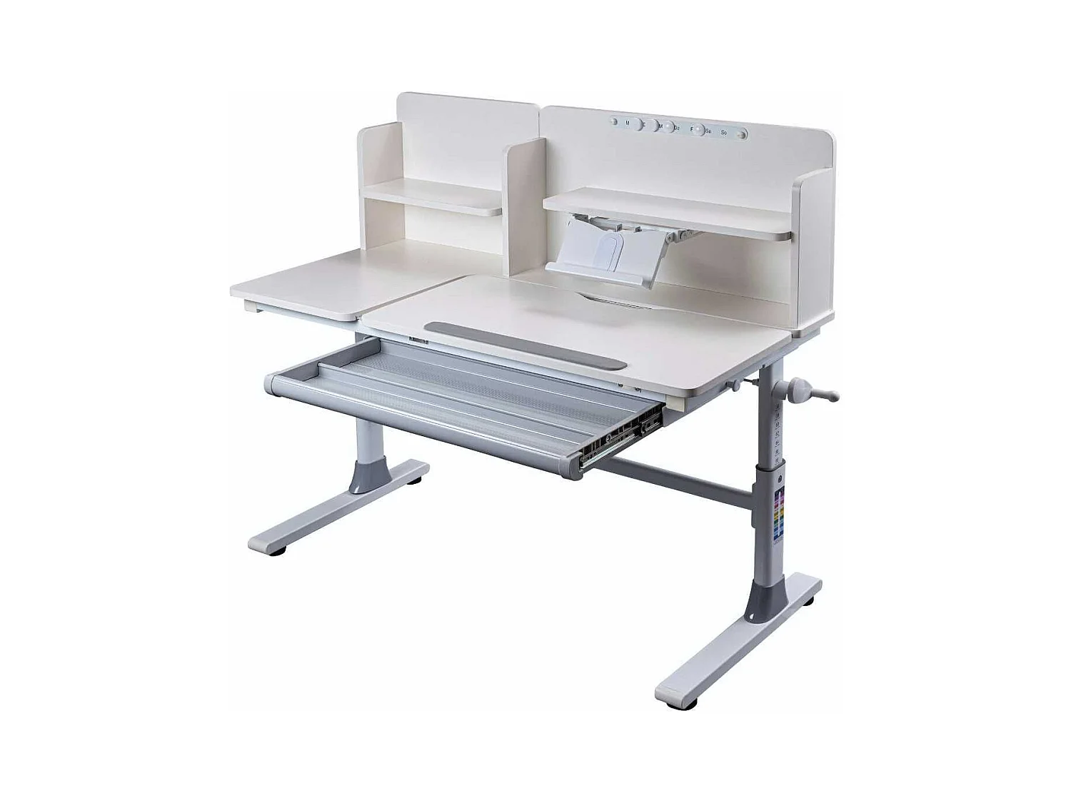 Bureau enfant avec étagères technique réglable en hauteur blanc en MDF et piètement en métal - TECHNIK