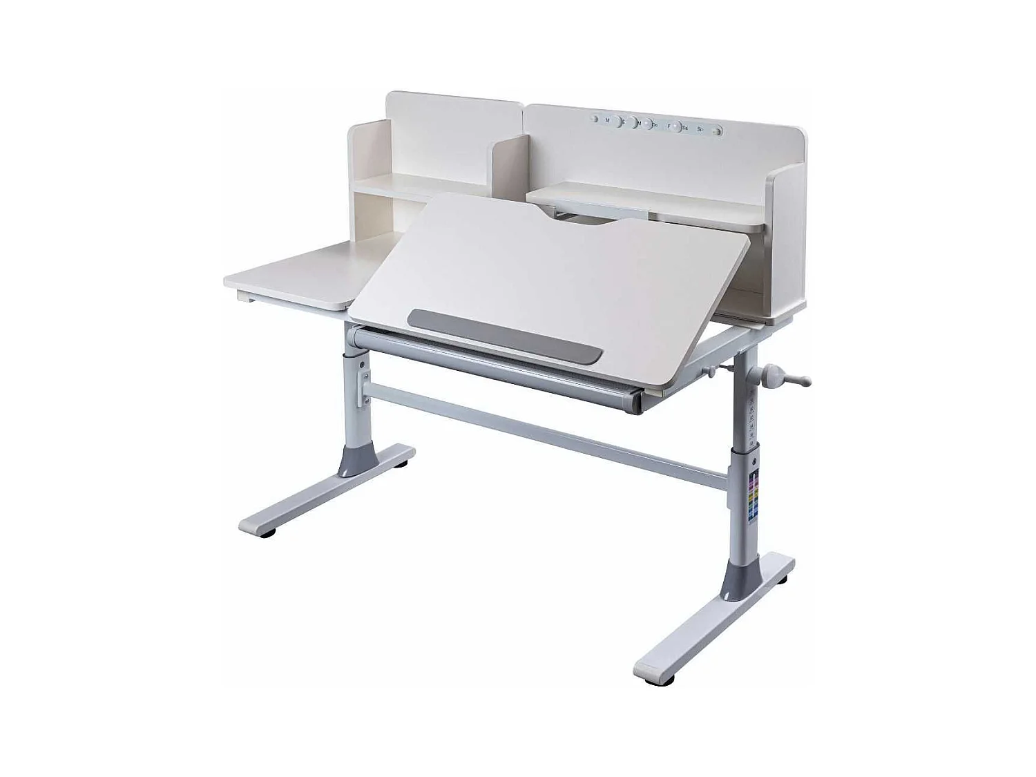 Bureau enfant avec étagères technique réglable en hauteur blanc en MDF et piètement en métal - TECHNIK