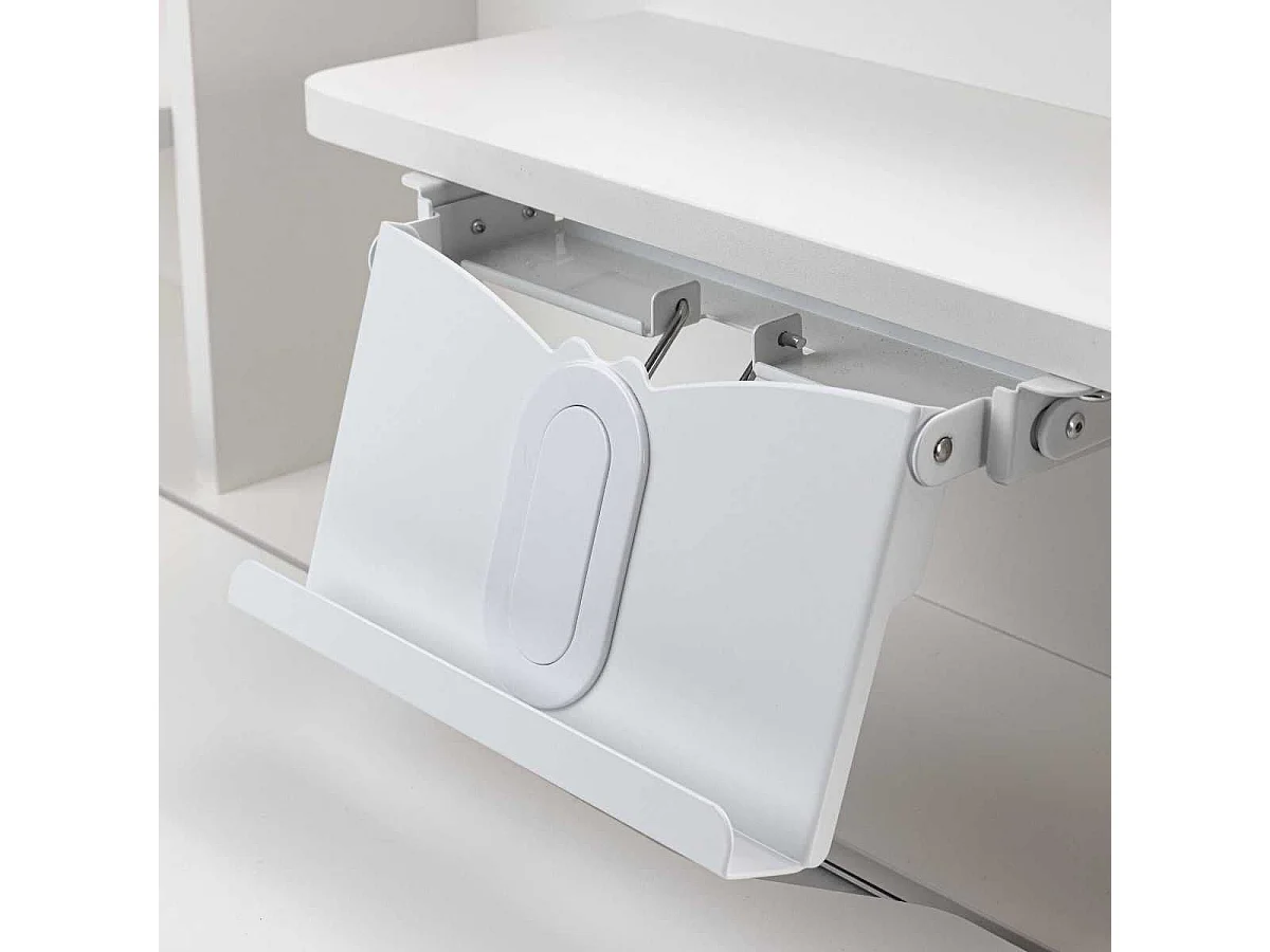 Bureau enfant avec étagères technique réglable en hauteur blanc en MDF et piètement en métal - TECHNIK