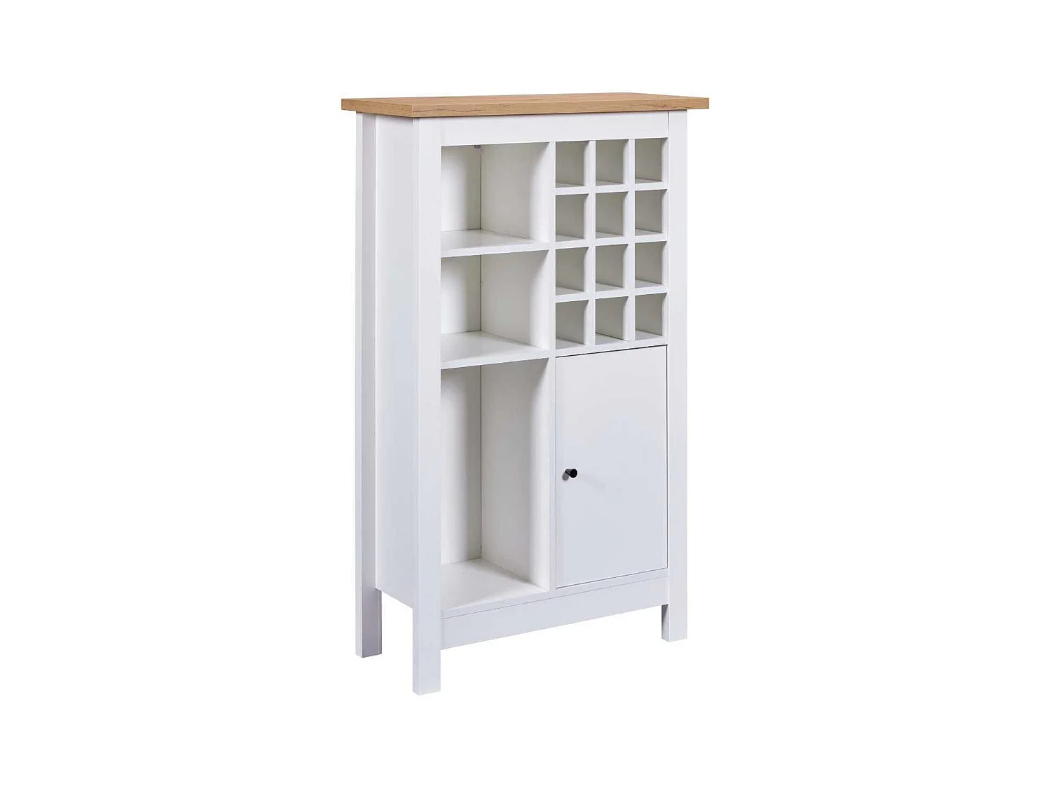 Rangement de Cuisine pour Bouteilles Blanc et Plateau Effet Bois - KENNY